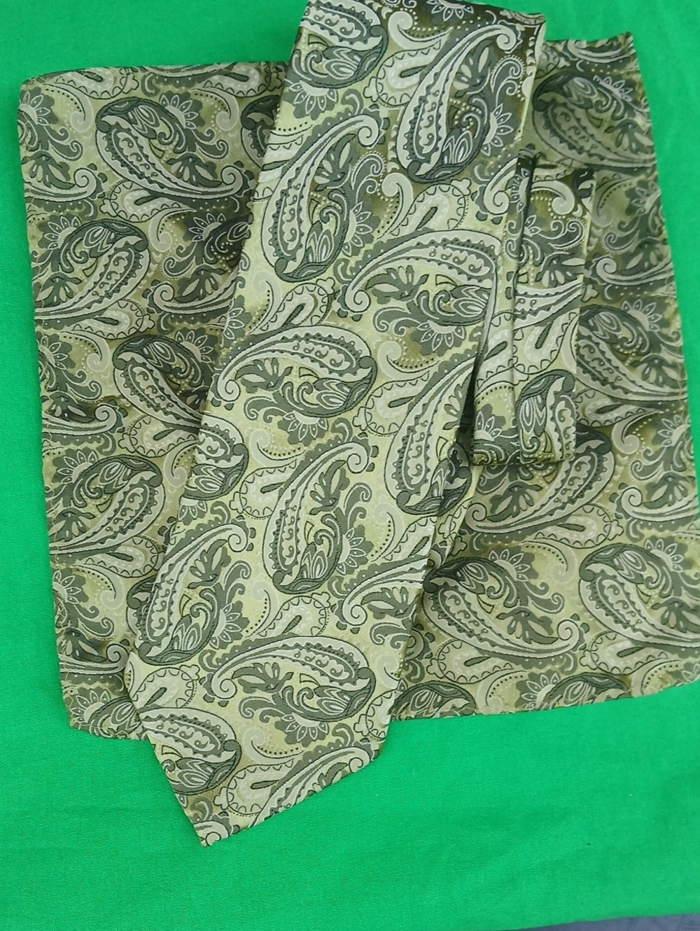 Olive Paisley Men's Silk-Feel Tie and Pocket Square Set